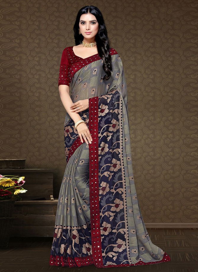 MINTORSI KRITIKA SITARA HITS Festive Wear Chiffon Brasso Printed Mirror Lace Saree Collection